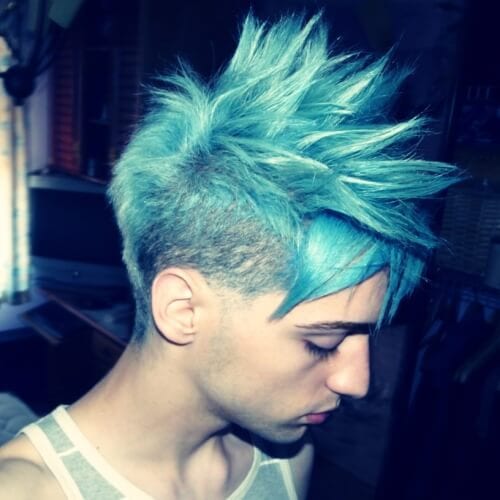 Longer Top and Shaved Sides Dyed Electric Blue