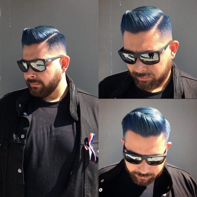 fat guys hairstyles Sleek-Blue-Quiff