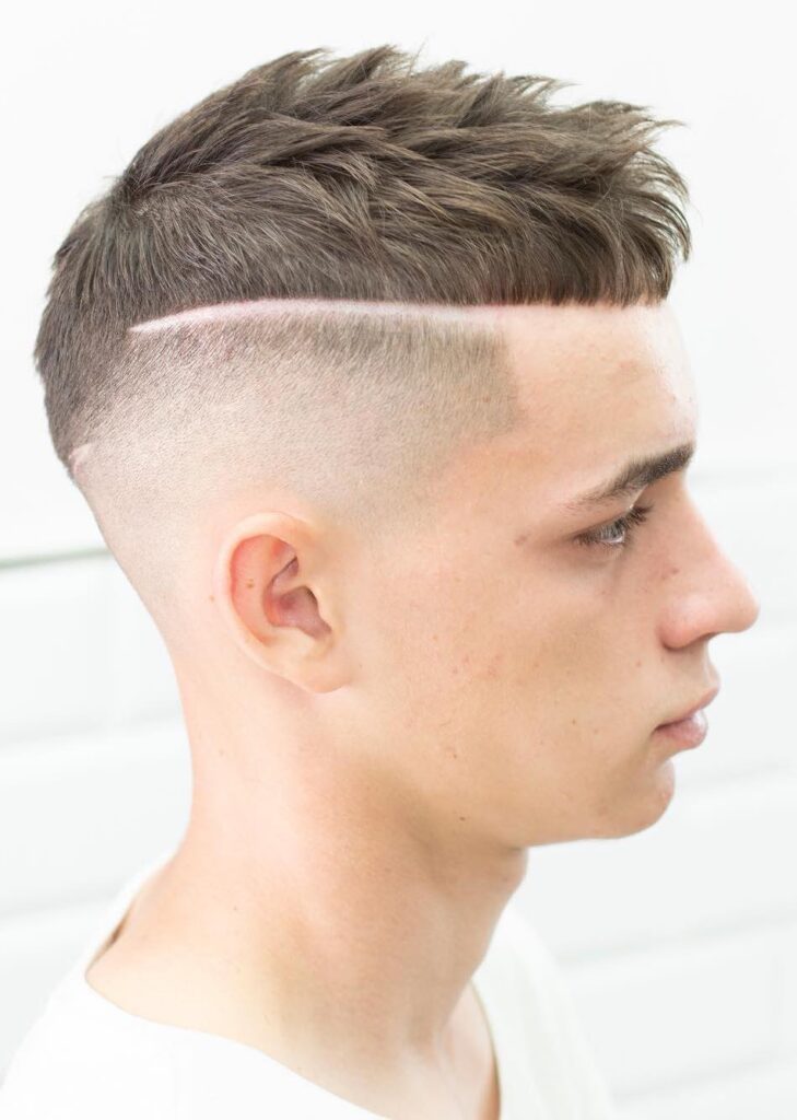 high skin fade Curly Hair with Line Up
