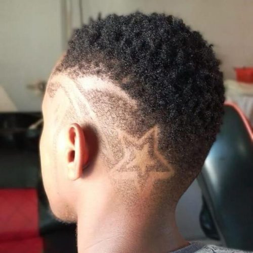 Short Afro Haircut With Star Designs