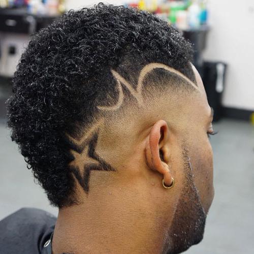 Star Design With Fade And Faux Hawk Haircut